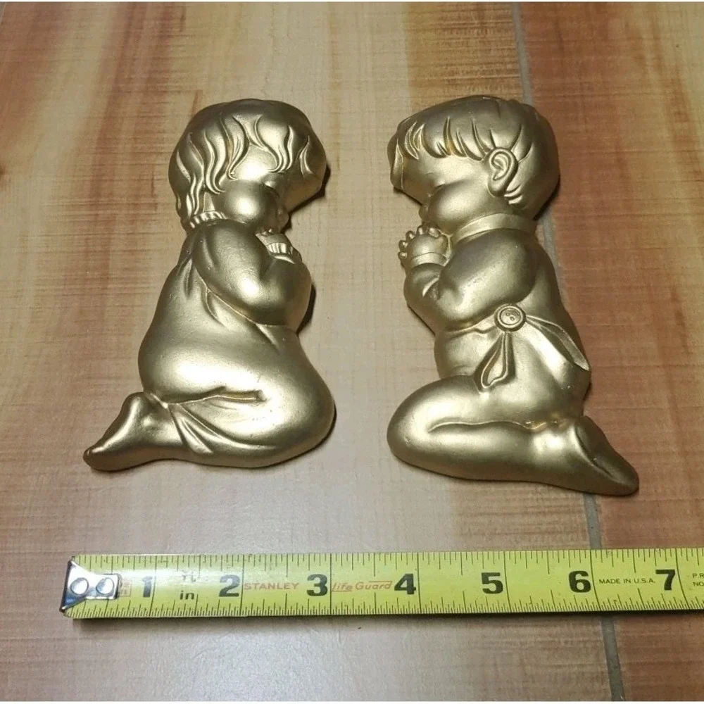 Boy Girl Child Praying Vintage Miller Studio 80s Antique Gold Color‎ Wall Decor